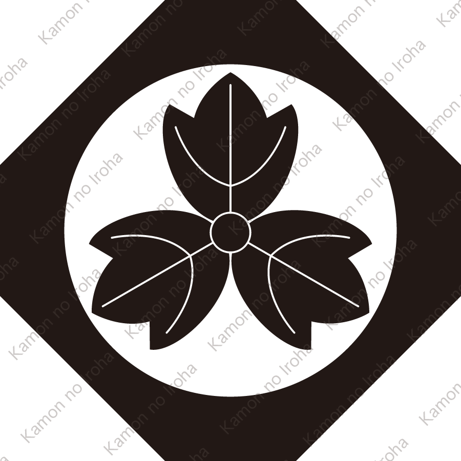 隅切り鉄砲角に三つ葉牡丹紋