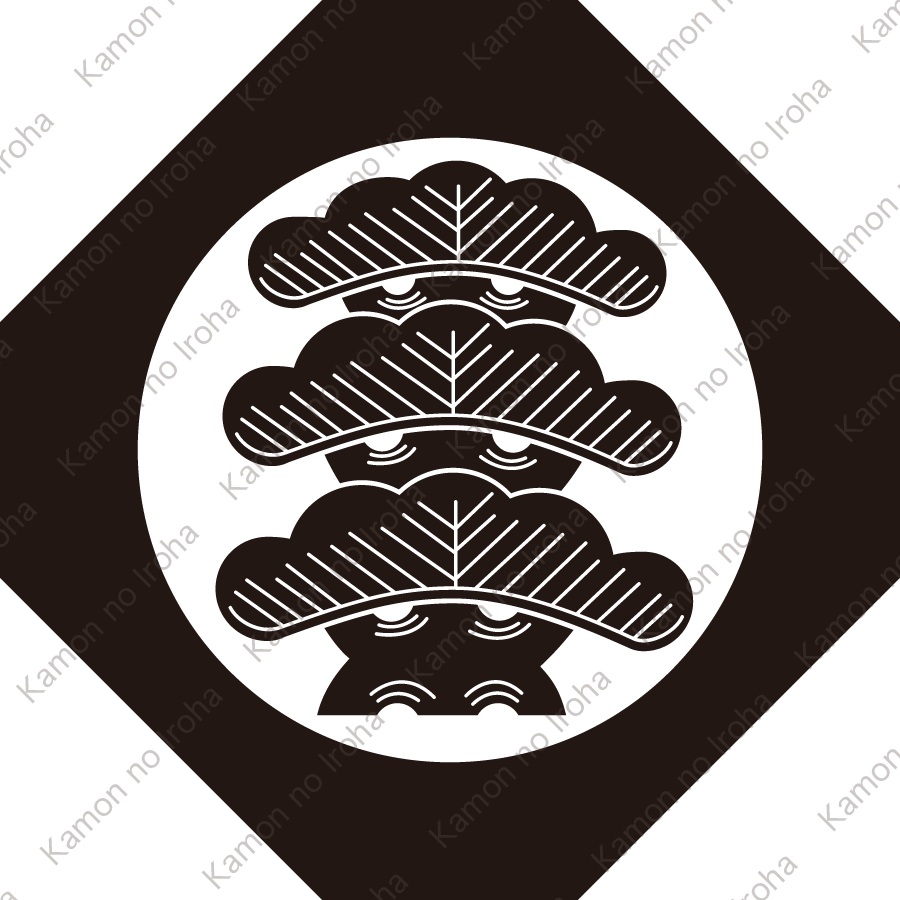 隅切り鉄砲角に三つ笠松紋