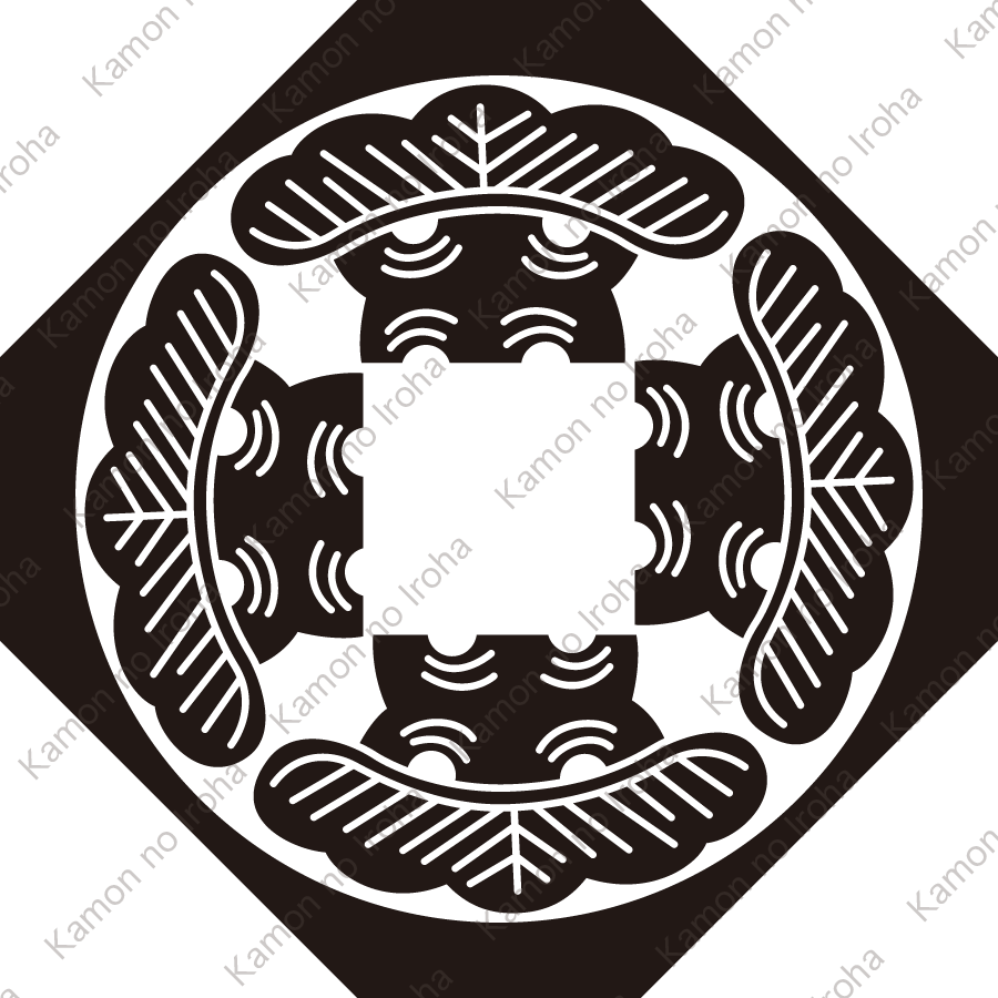 隅切り鉄砲角に四つ松紋