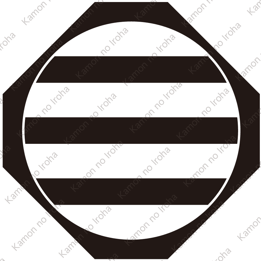 隅切り鉄砲に三つ引き紋