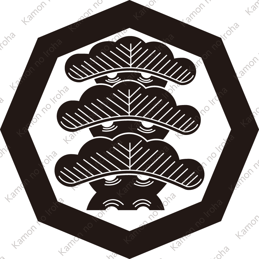 隅立て八角に三つ笠松紋