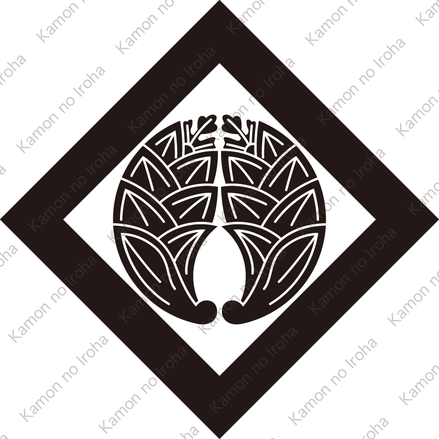 隅立て角に抱き茗荷紋