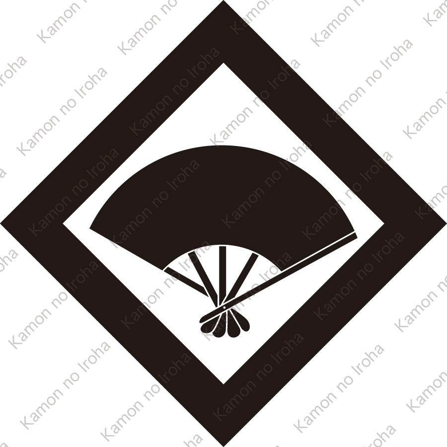 隅立て角に五本骨扇紋