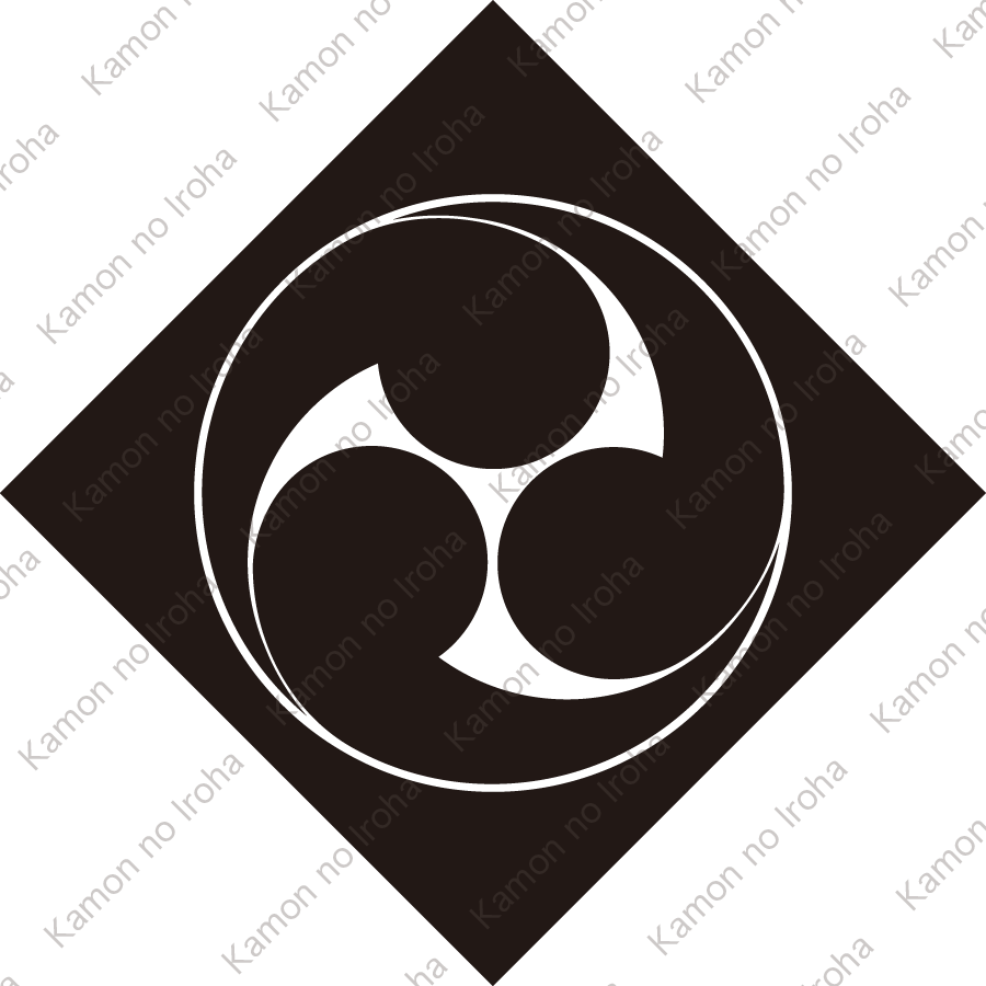 隅立て角に左三つ巴紋