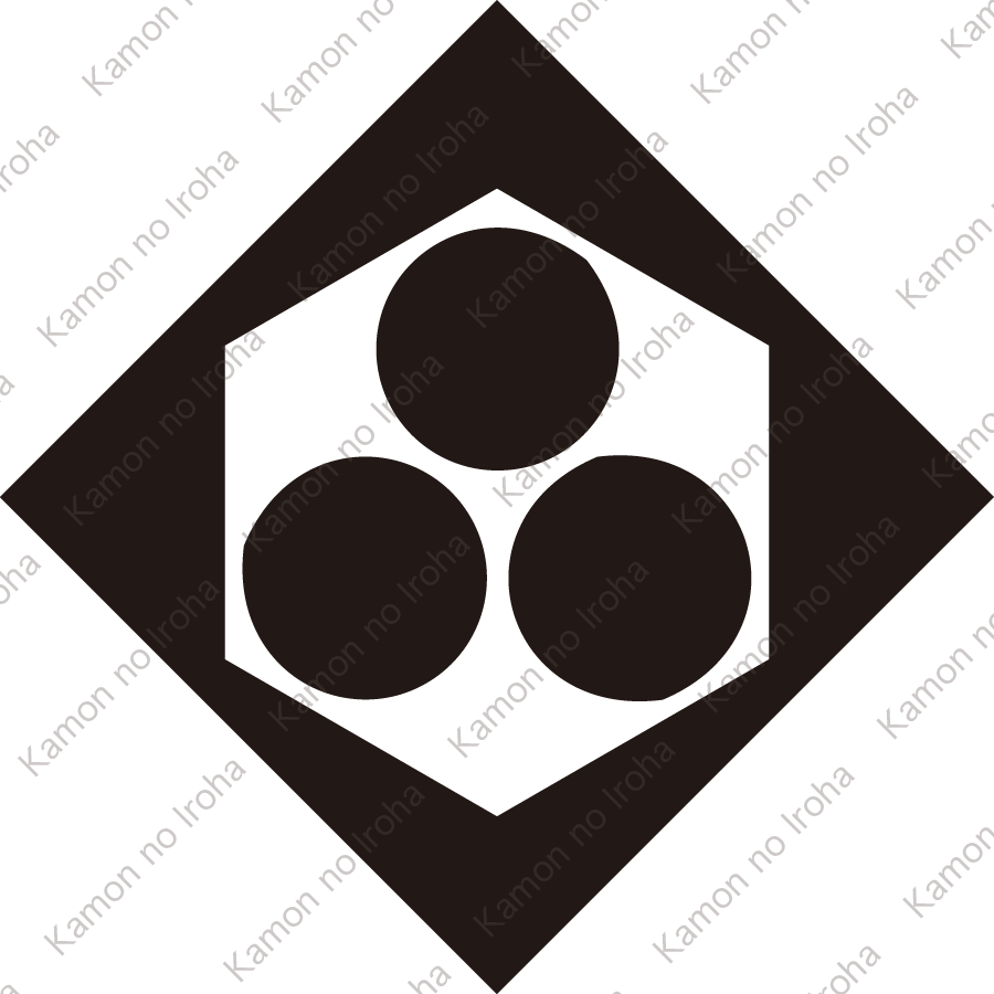 隅立て角に地抜き亀甲に三つ星紋