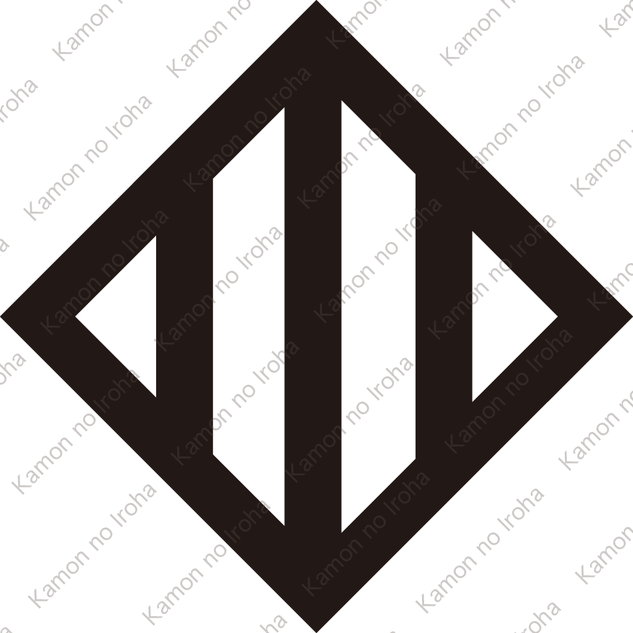 隅立て角に竪三つ引き紋