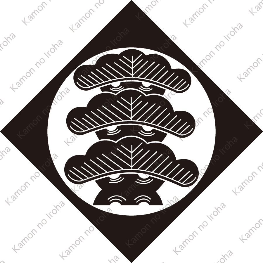 鉄砲角に三つ笠松紋