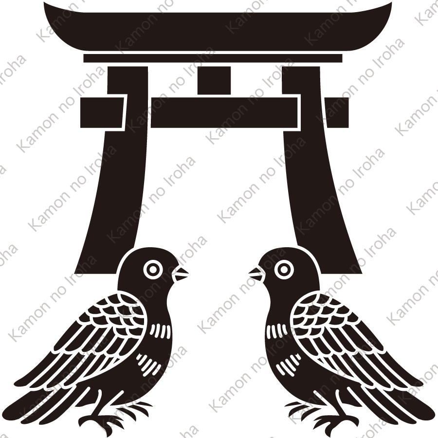 鳥居に対い鳩紋