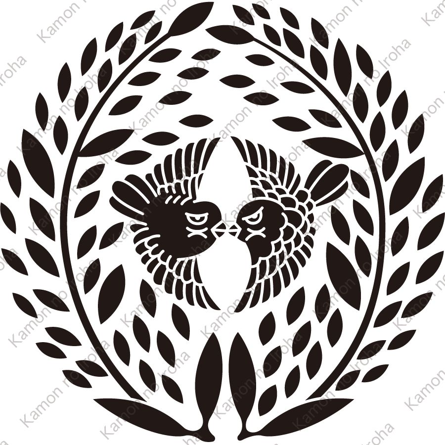 地楡に対い雀紋