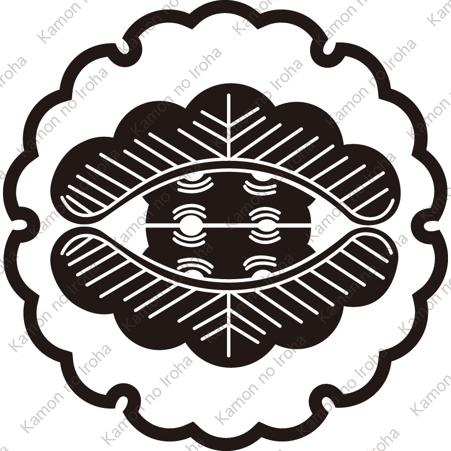 雪輪に対い松紋