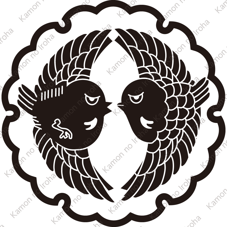 雪輪に対い雀紋