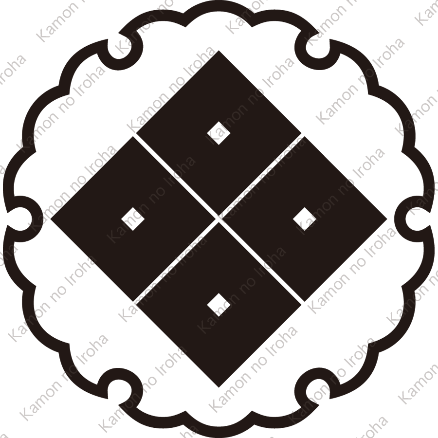 雪輪に隅立て四つ目紋