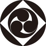 石持ち地抜き角に左三つ巴紋