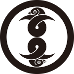 丸に二つ尻合せ結び雁金紋