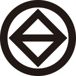 丸に隅立て角に一つ引き紋