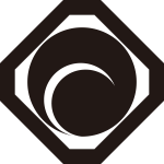 隅切り角に一つ巴紋
