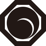 隅切り角に右一つ巴紋