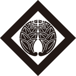 隅立て角に抱き茗荷紋