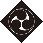 隅立て角に左三つ巴紋